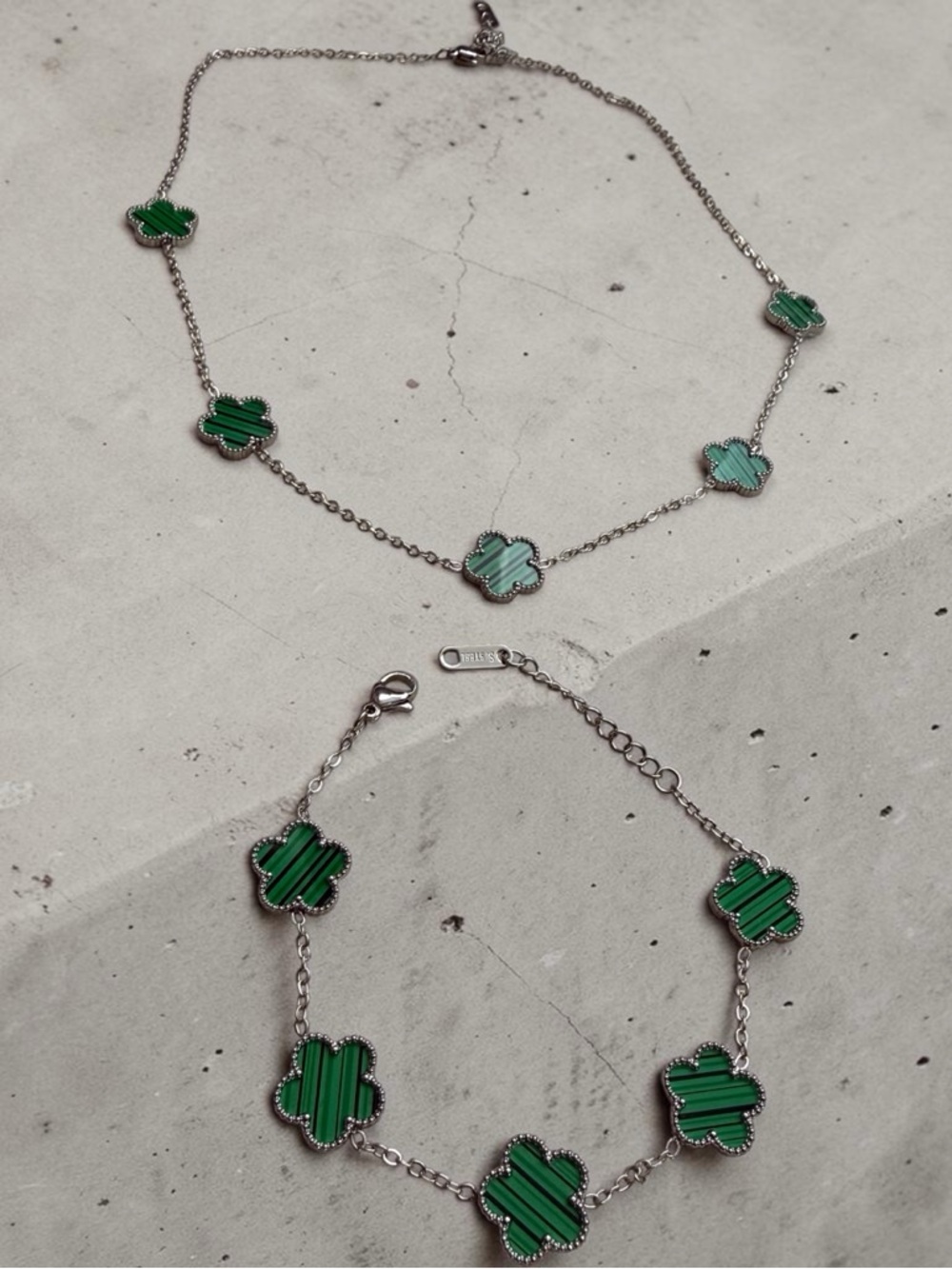 Green Clover Link Necklace and Bracelet Set - Women's Jewelry